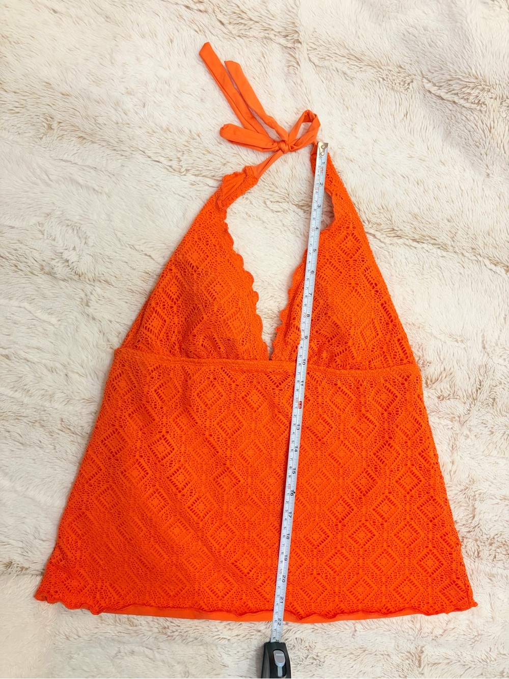 🧡 Vintage Y2K Orange Lace Tankini Halter Top Euro Summer Mermaidcore Coquette - Picture 6 of 8